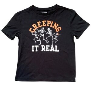 Old Navy Creeping It Real Halloween Skeleton Black T Shirt Boy’s Size 6-7
